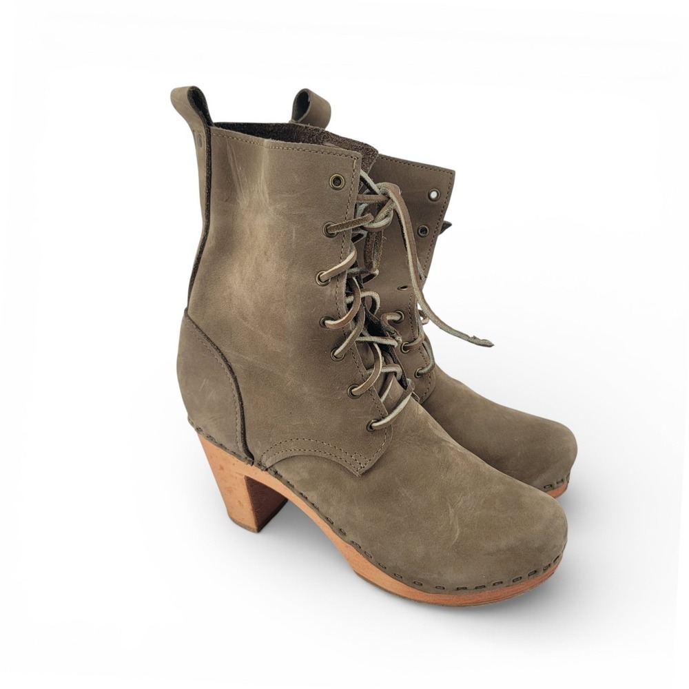 No 6 Clog Boots 37 Taupe Leather Platform Heel Scandinavian Boho Minimalist